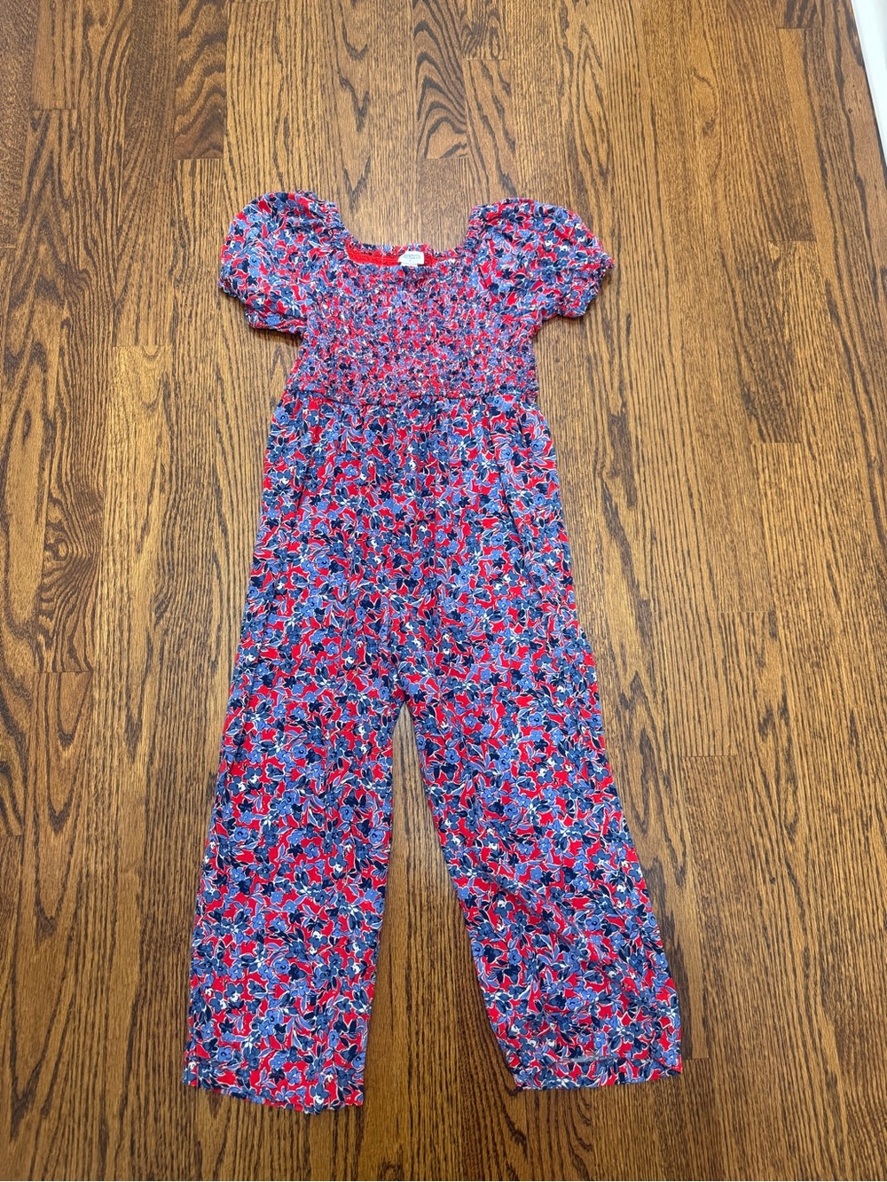 Crewcuts Red & Blue Floral Smocked Jumpsuit